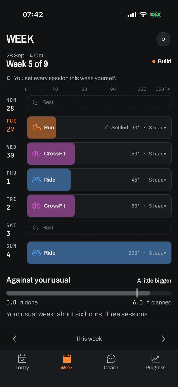 The Hyven Week tab, in dark theme.